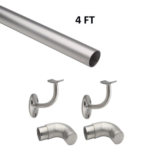 [LB-44-HR1004/1H] 4 FT Round Satin (Brushed) Solid Stainless Steel Hand Rail Kit