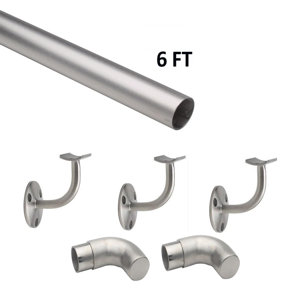 6 FT Round Satin (Brushed) Solid Stainless Steel Hand Rail Kit