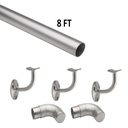 8 FT Round Satin (Brushed) Solid Stainless Steel Hand Rail Kit