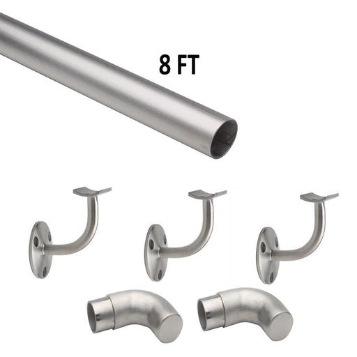 [LB-44-HR1008/1H] 8 FT Round Satin (Brushed) Solid Stainless Steel Hand Rail Kit