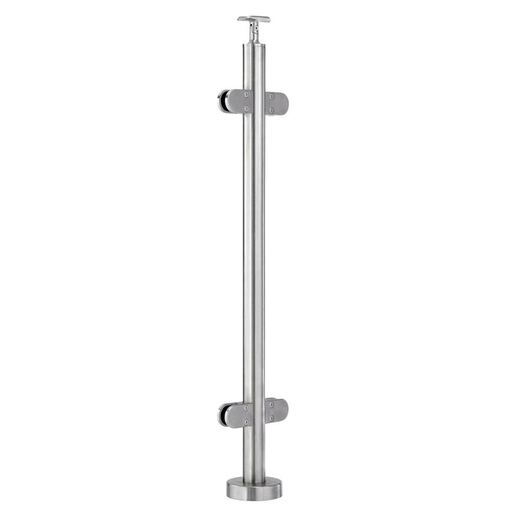 47-G424/42/F/MD - Floor Mount 42" Post for 3/8" Glass Rail (Polished 316 Stainless Steel)