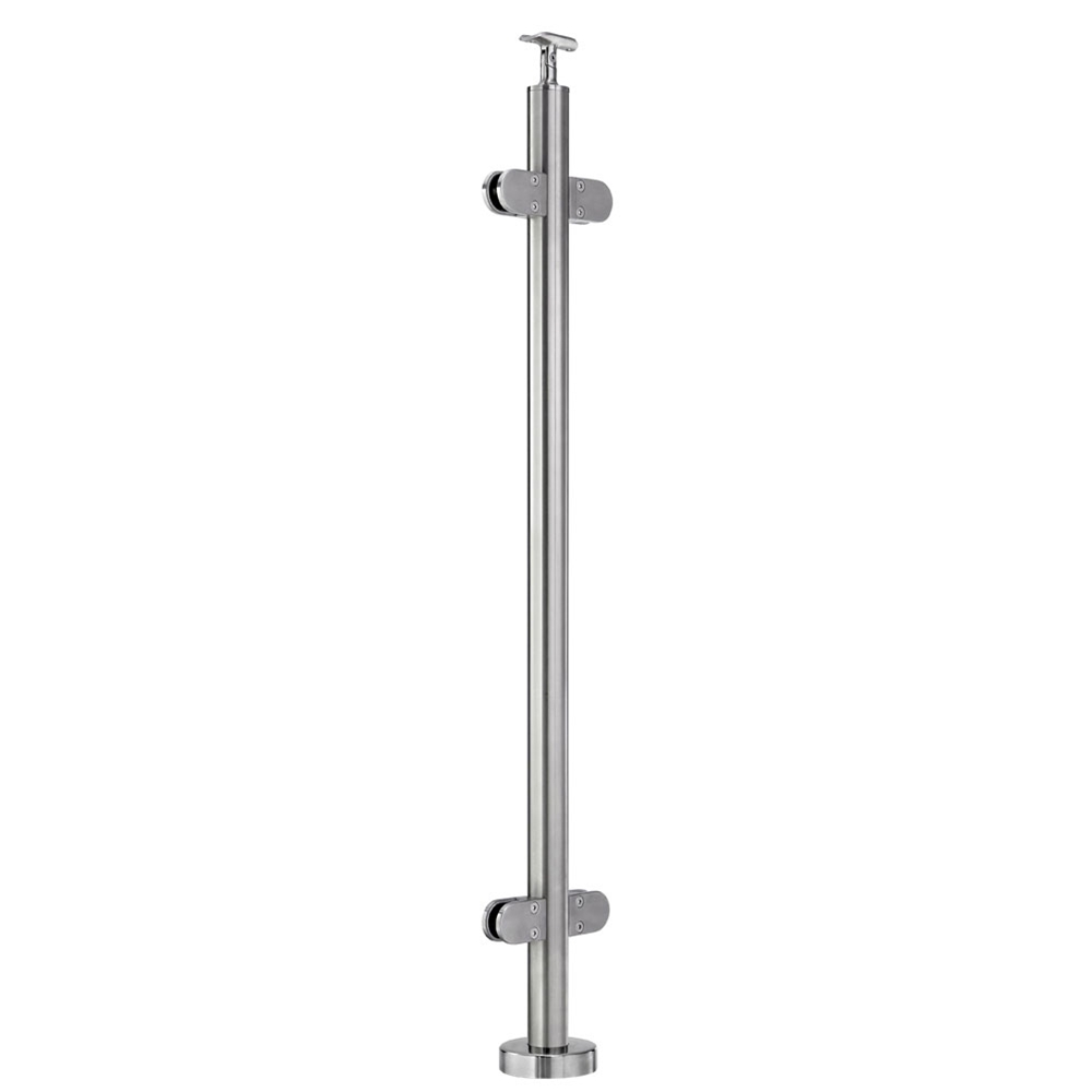 G424/42/F/MD - Floor Mount 42" Post for 3/8" Glass Rail (Satin 316 Stainless Steel)