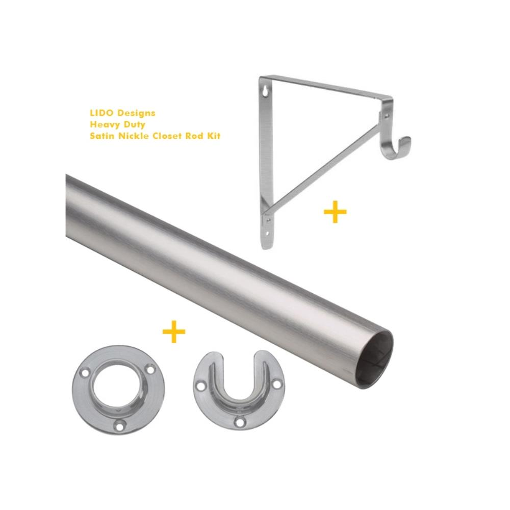 6FT Brushed Stainless Steel Closet Rod Kit (1-5/16")